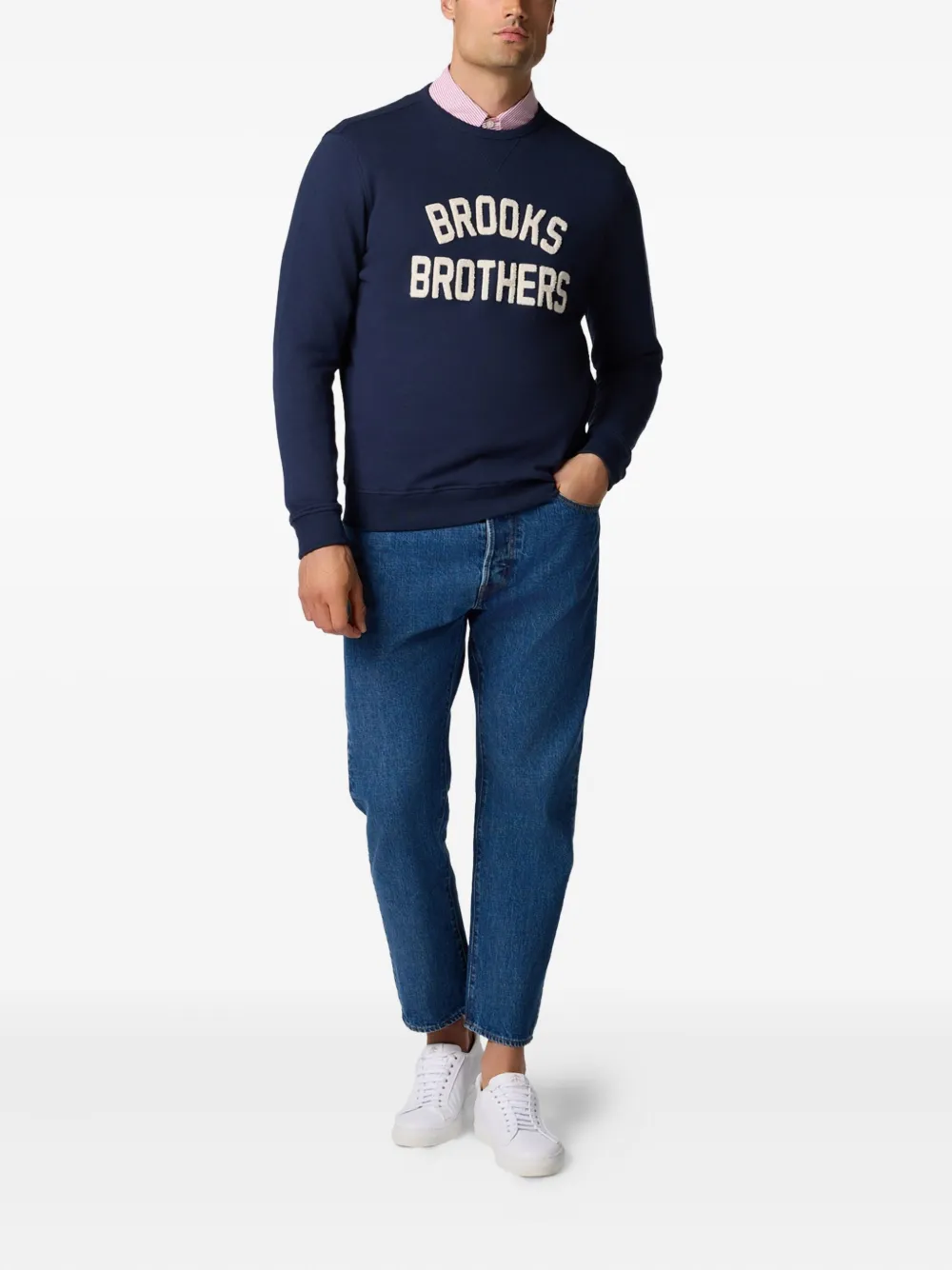 Brooks Brothers Badstof sweater met geborduurd logo Blauw