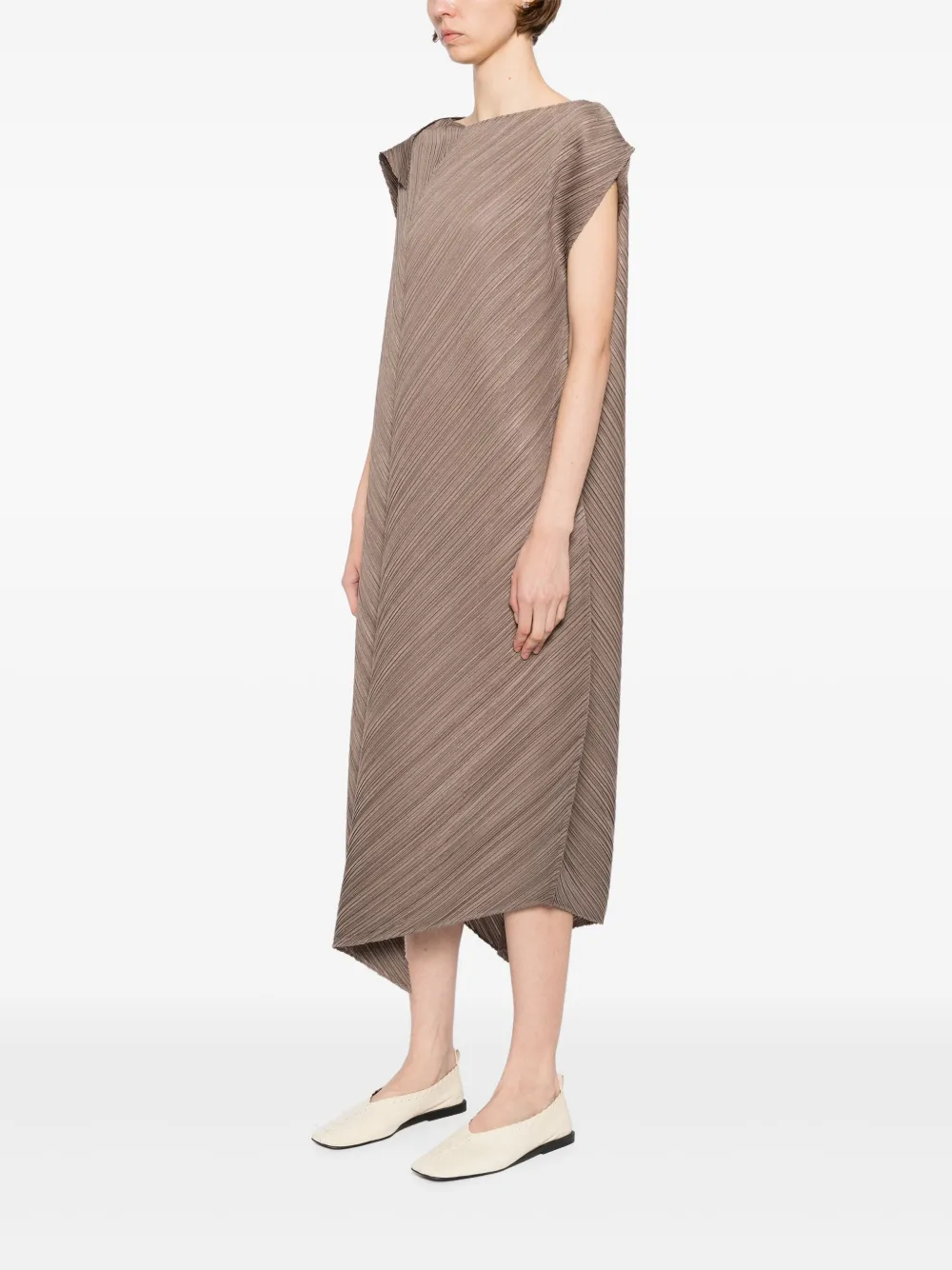 Pleats Please Issey Miyake Flared jurk Bruin