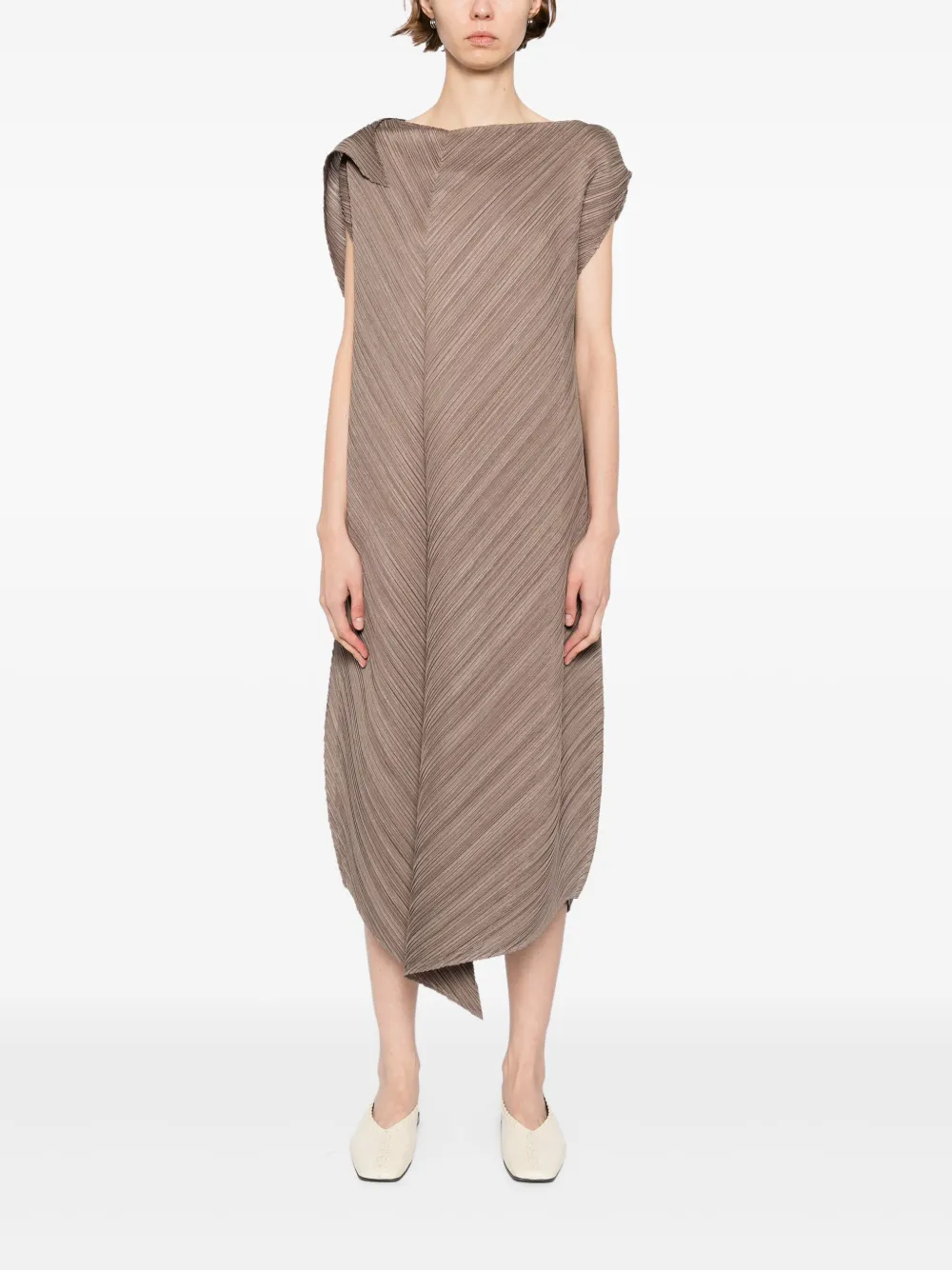 Pleats Please Issey Miyake Flared jurk - Bruin
