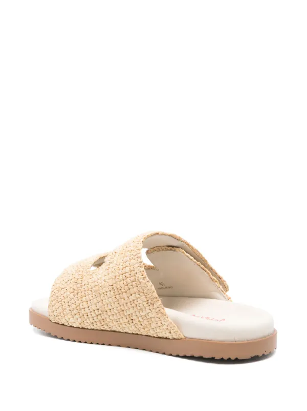サンダル Dsquared Slide Sandal DSQUARED2 logo-embroidered Slides | Neutrals | FARFETCH