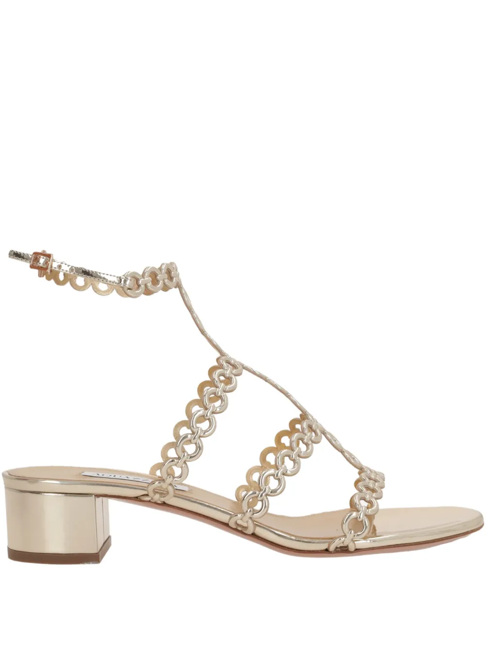 Aquazzura Infinity Chain Sandal In Mirrored Leather In Gold