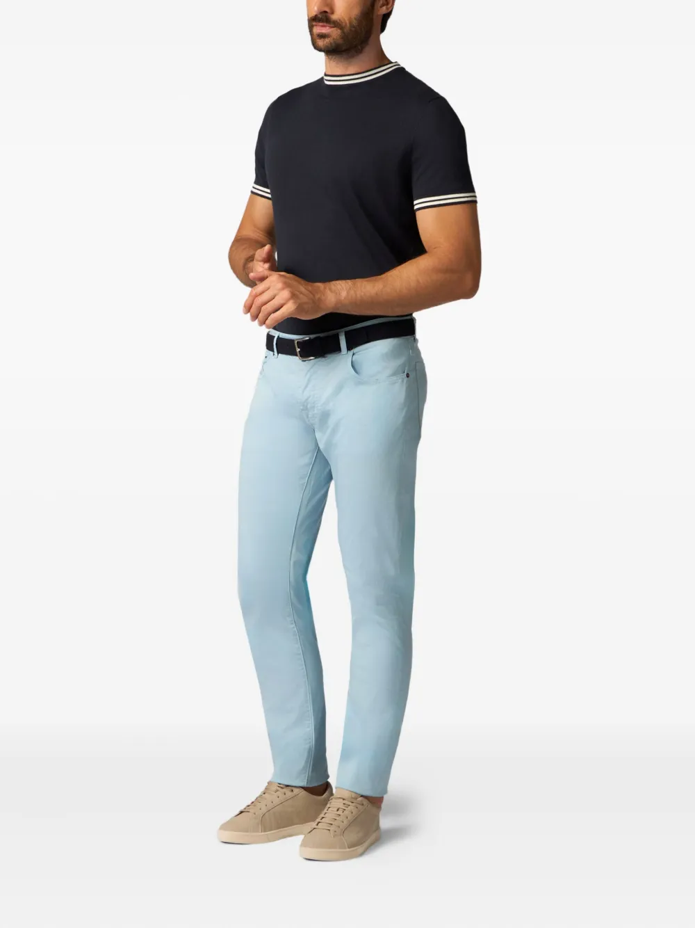 Brooks Brothers T-shirt van biologisch katoen-linnenblend Blauw