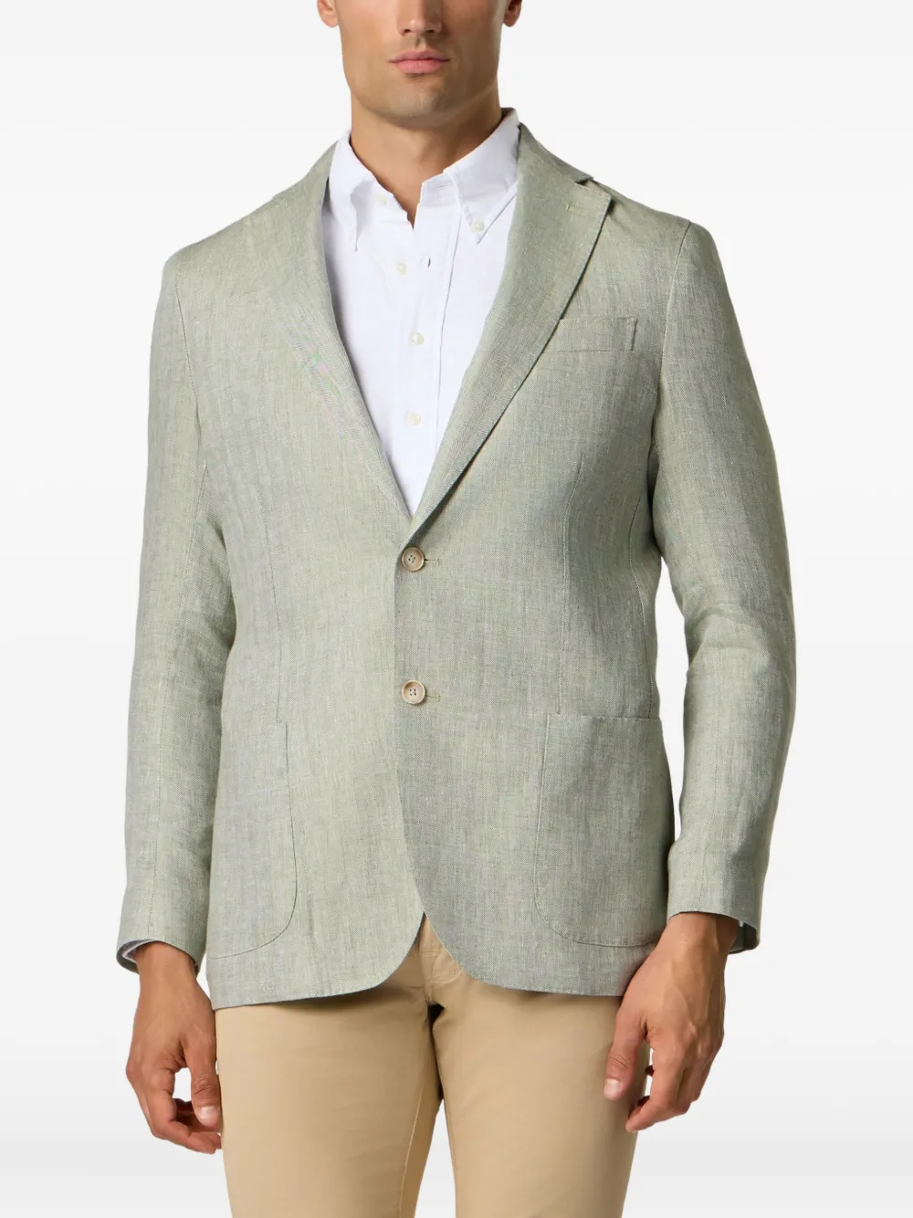 Brooks Brothers Linnen blazer met visgraat patroon Groen