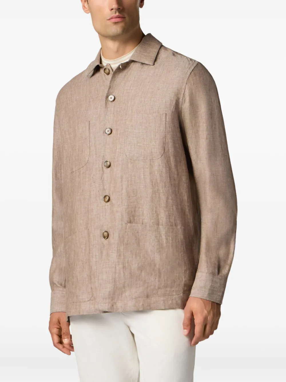 Brooks Brothers Linnen cargo shirtjack Bruin