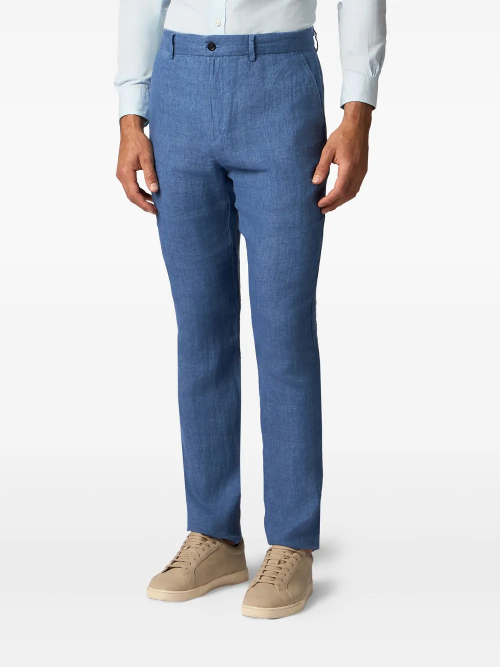 Brooks Brothers Linnen broek met textuur Blauw