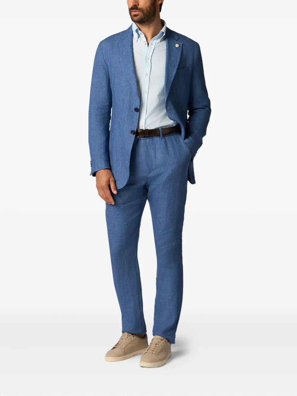 Brooks Brothers Linnen broek met textuur Blauw