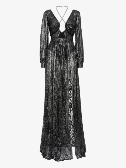 Philipp Plein vestido largo de encaje con cristales