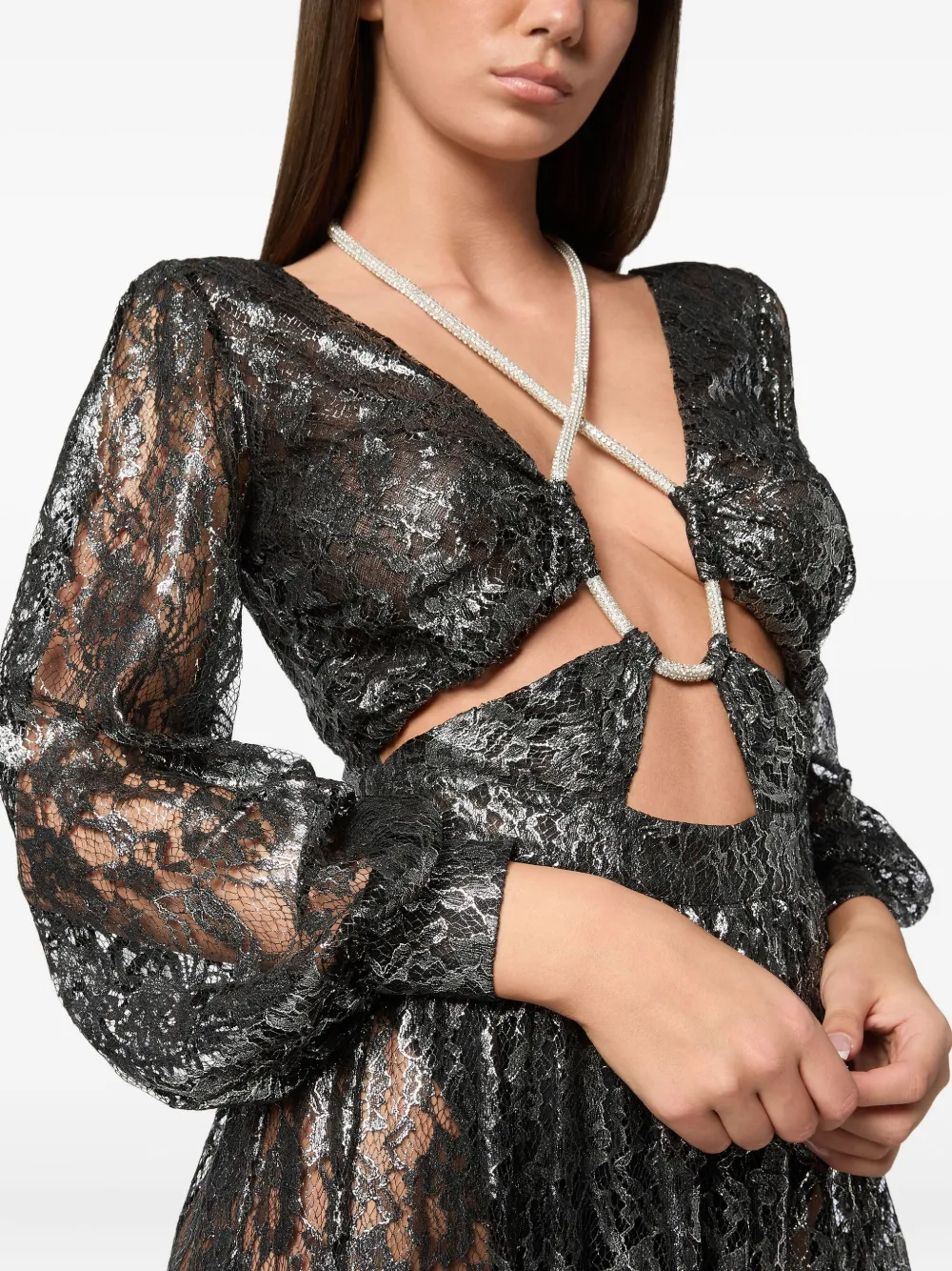 PHILIPP PLEIN CRYSTAL LACE MAXI DRESS 