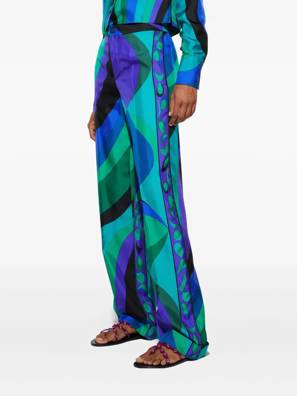 Pucci Silk Straight Trousers In Blue