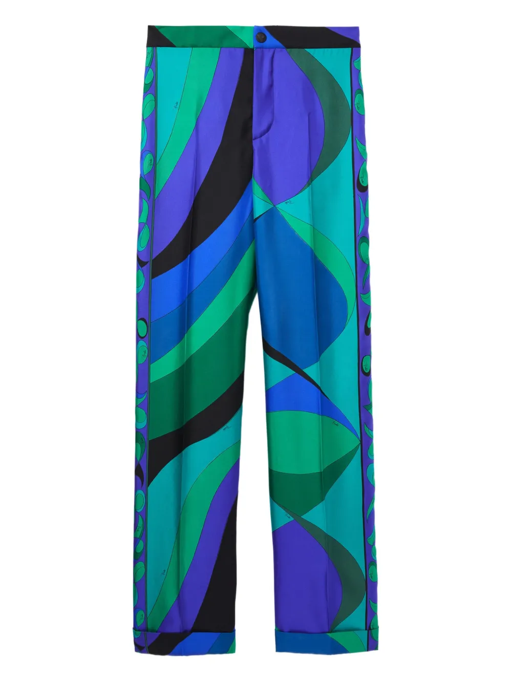 Pucci Silk Straight Trousers In Blue