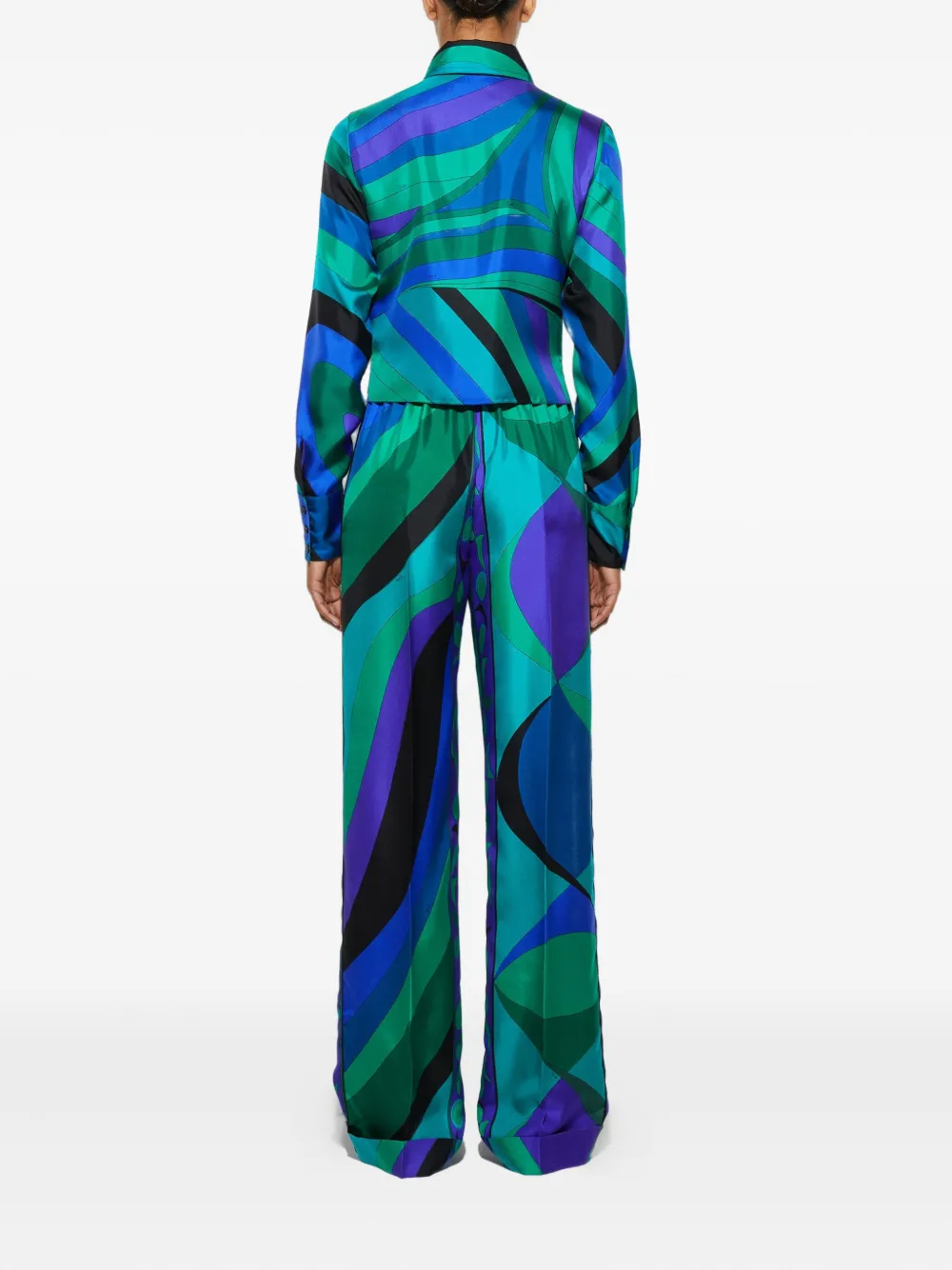 Pucci Silk Straight Trousers In Blue