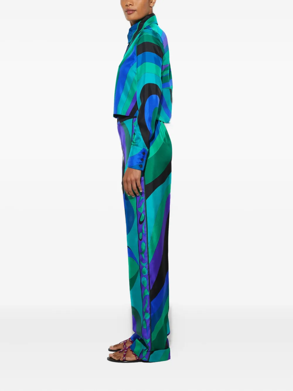 Pucci Silk Straight Trousers In Blue
