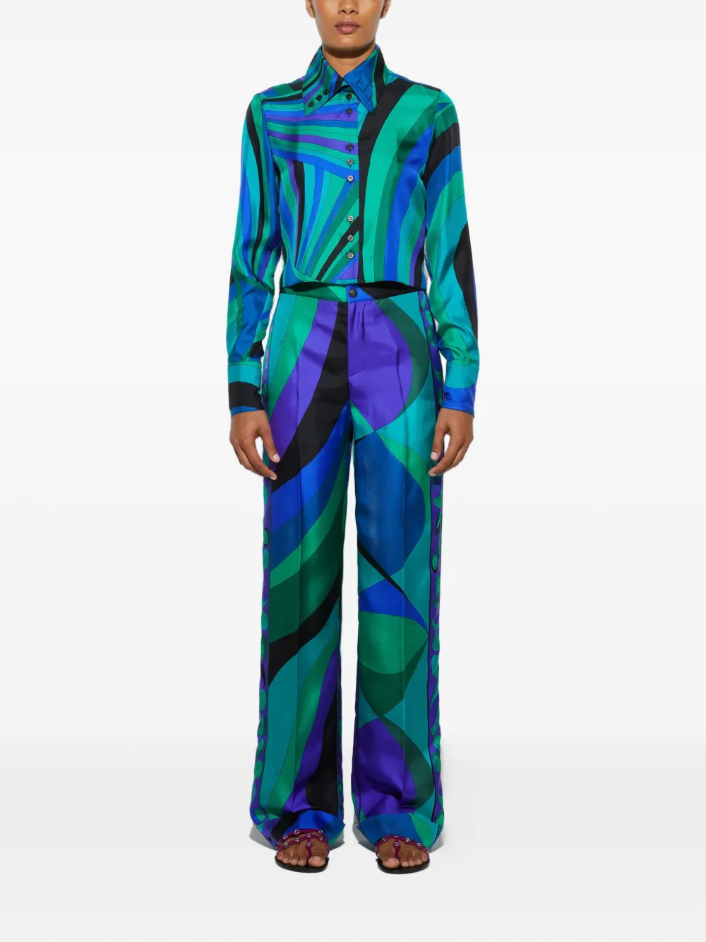 PUCCI Pesci broek met wijde pijpen en patroon - Groen