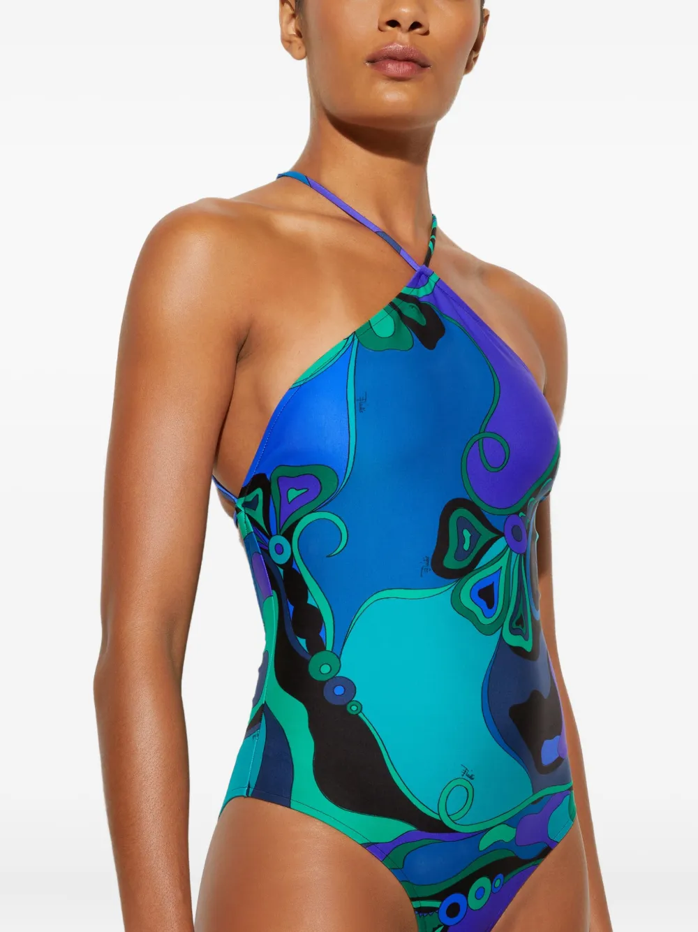 PUCCI Asymmetrisch badpak met halternek Blauw