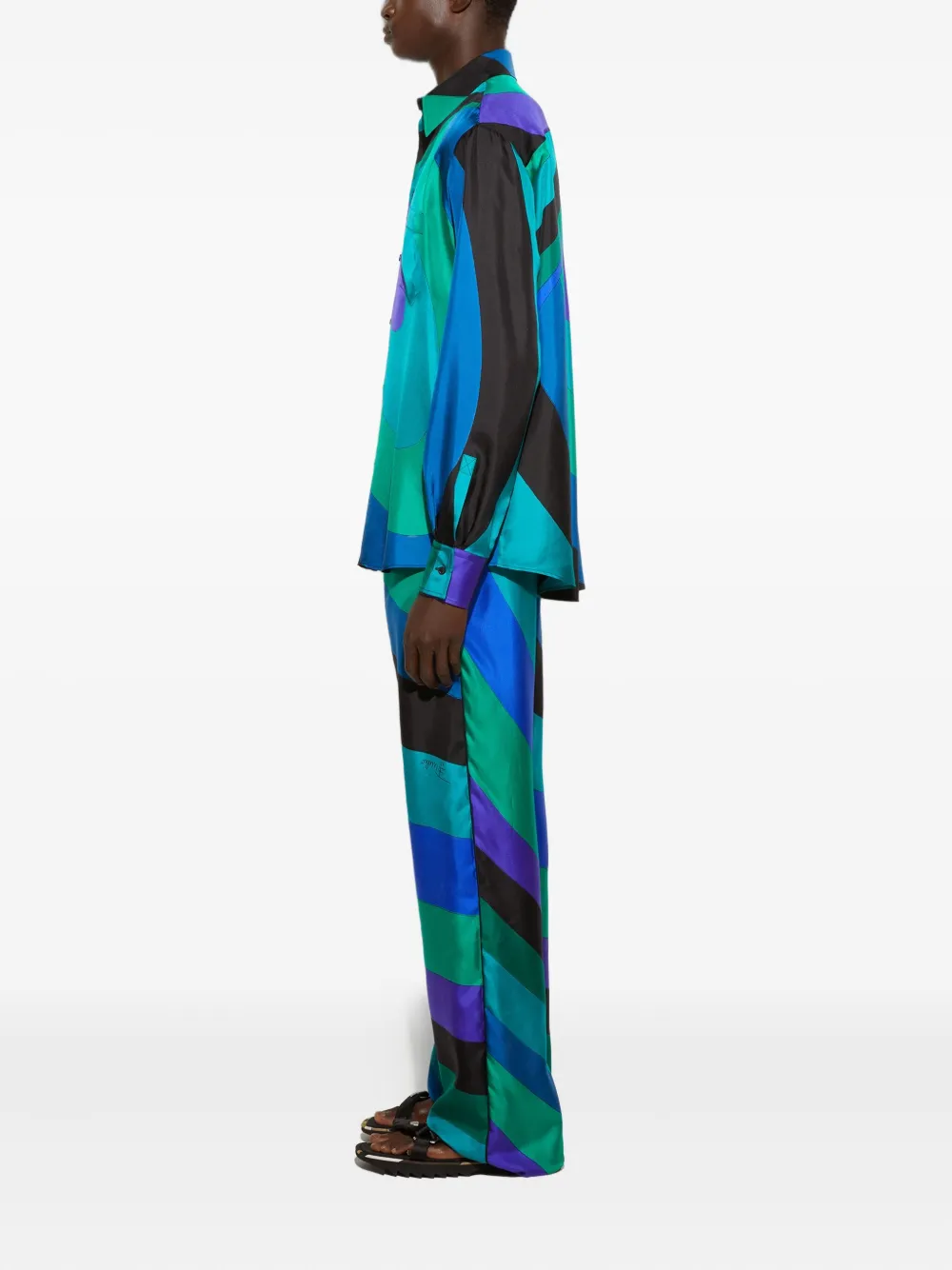 PUCCI Broek met wijde pijpen en Iride-print Blauw
