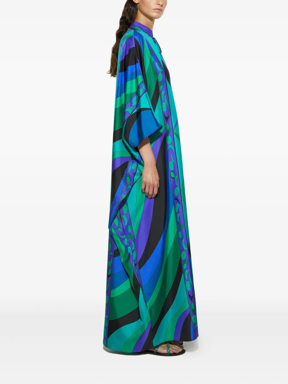 Pucci Pesci Print Maxi Kaftan In Green