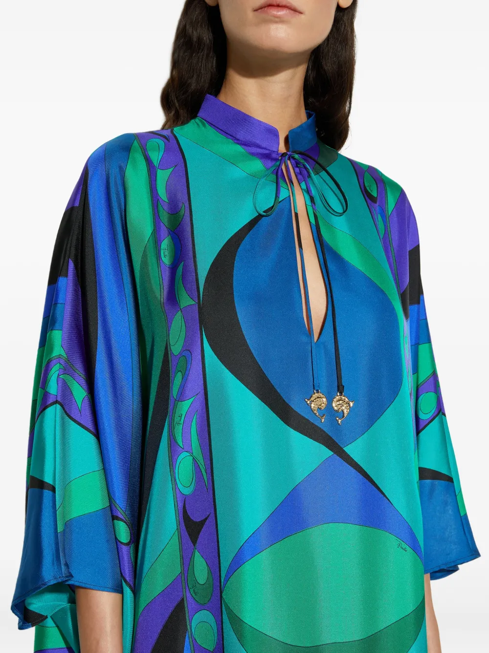 Pucci Pesci Print Maxi Kaftan In Green