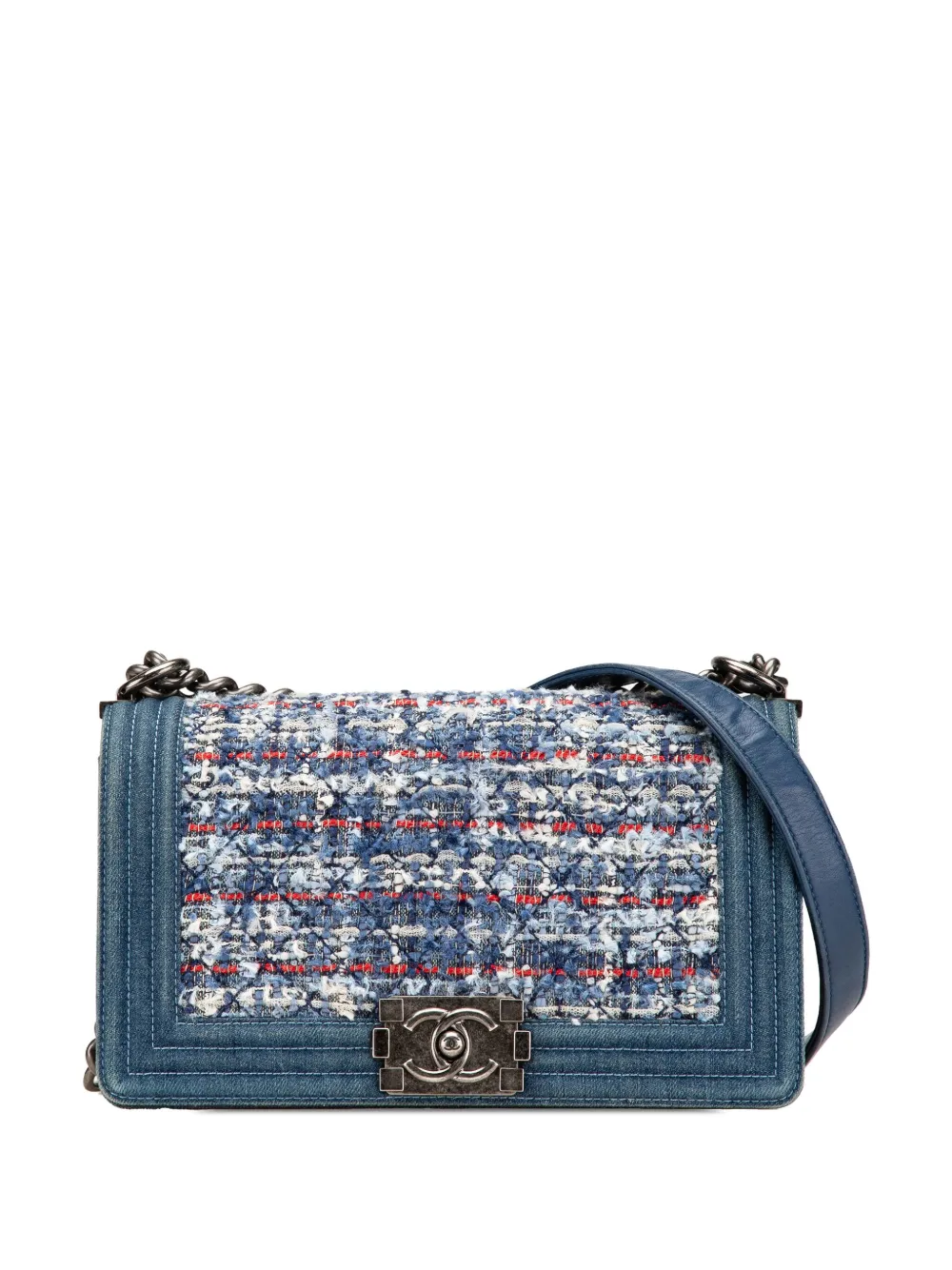 CHANEL Pre-Owned 2014 ミディアム デニム&ツイード ボーイ ショルダーバッグ - ブルー CHANEL Pre-Owned 2014 ミディアム デニム&ツイード ボーイ ショルダーバッグ - ブルー