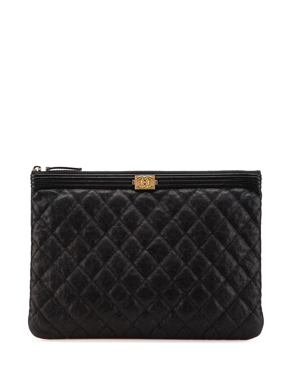 CHANEL Pre-Owned 2018 ミディアム マトラッセ キャビア ボーイ O ケース クラッチバッグ - ブラック CHANEL Pre-Owned 2018 ミディアム マトラッセ キャビア ボーイ O ケース クラッチバッグ - ブラック
