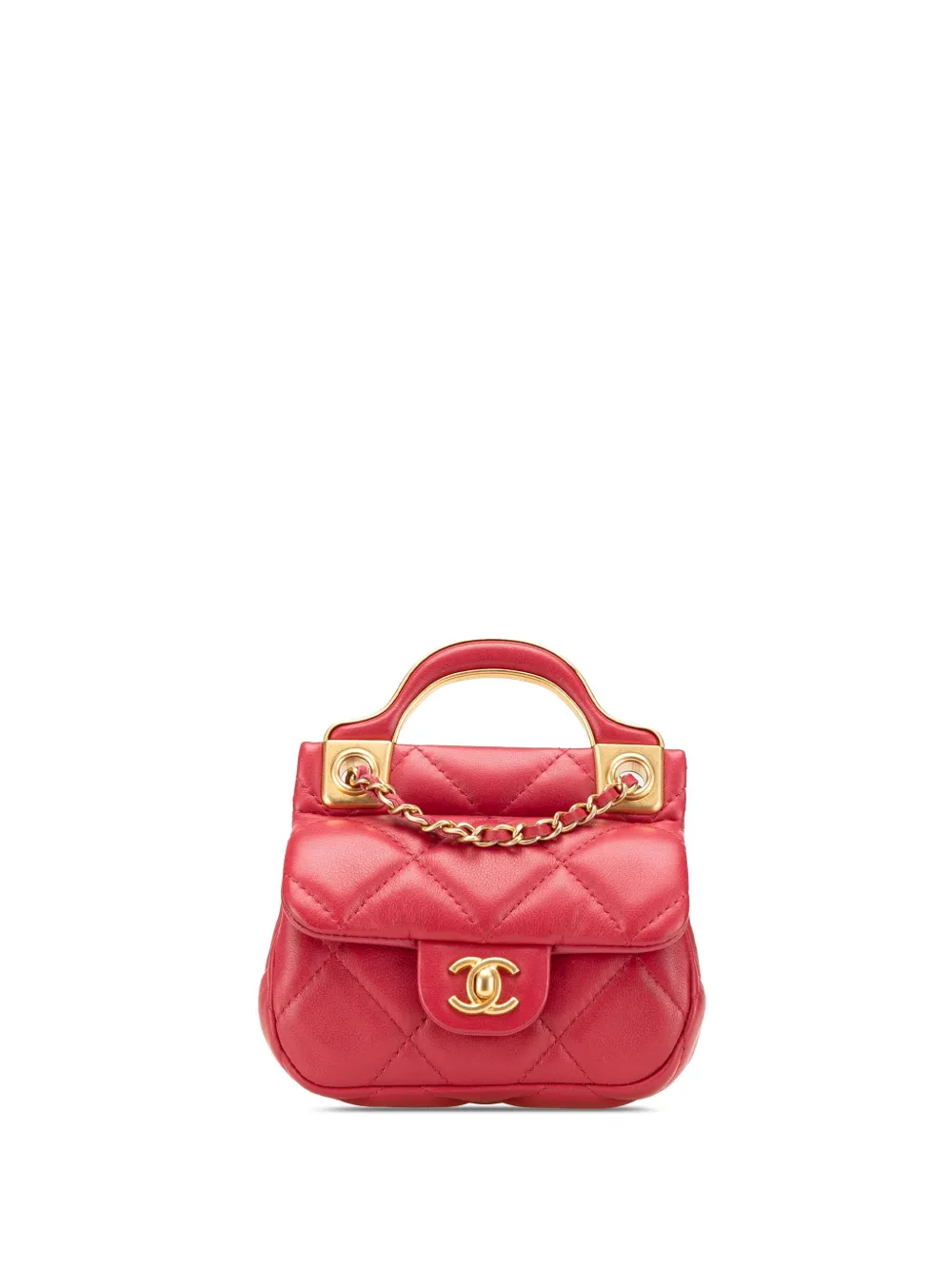 CHANEL Pre-Owned 2021 Quilted Calfskin Lady Card Holder with Chain Top Handle Bag satchel | Red | Image 1