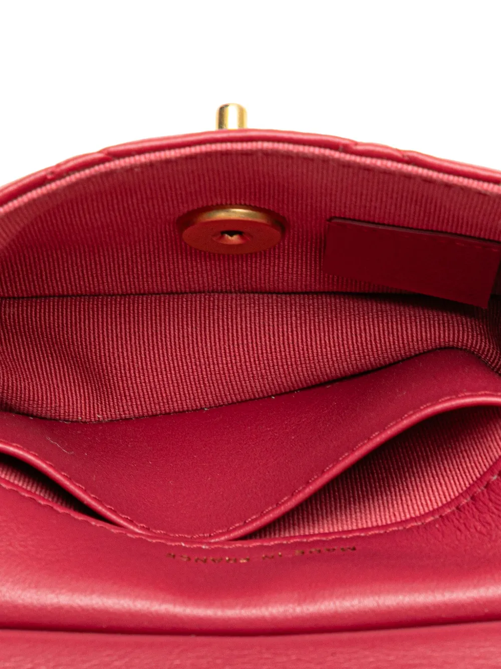 Pre-owned Chanel 2021 Quilted Calfskin Lady Card Holder With Chain Top Handle Bag Satchel In Red