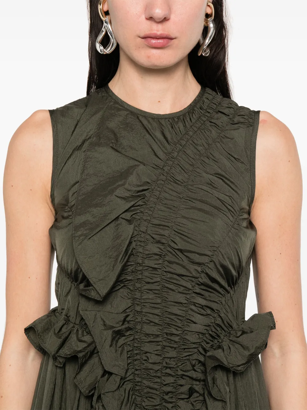 Cecilie Bahnsen Midi-jurk met ruches Groen
