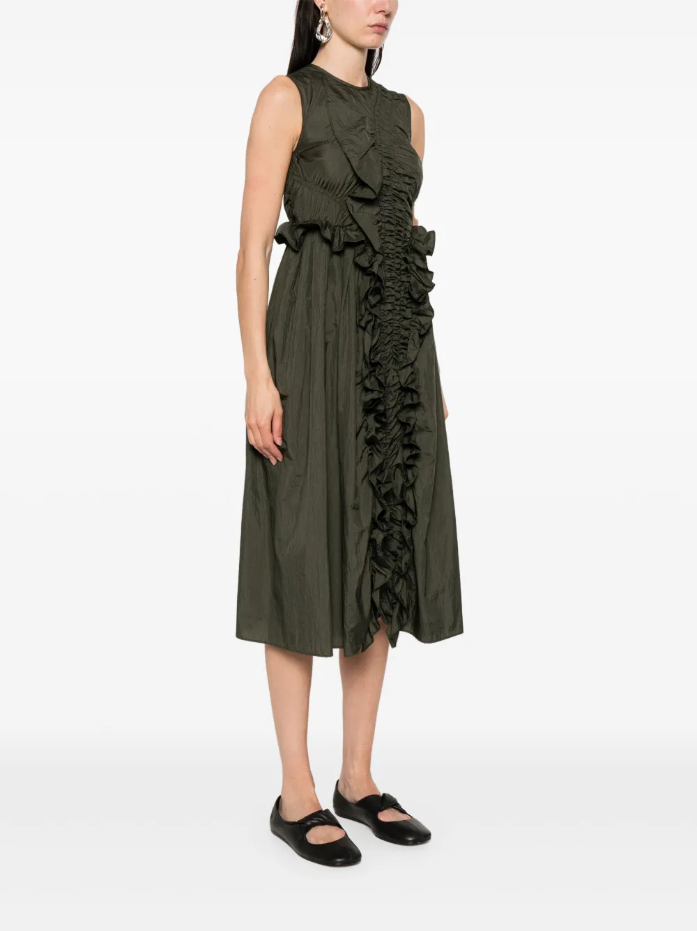 Cecilie Bahnsen Midi-jurk met ruches Groen