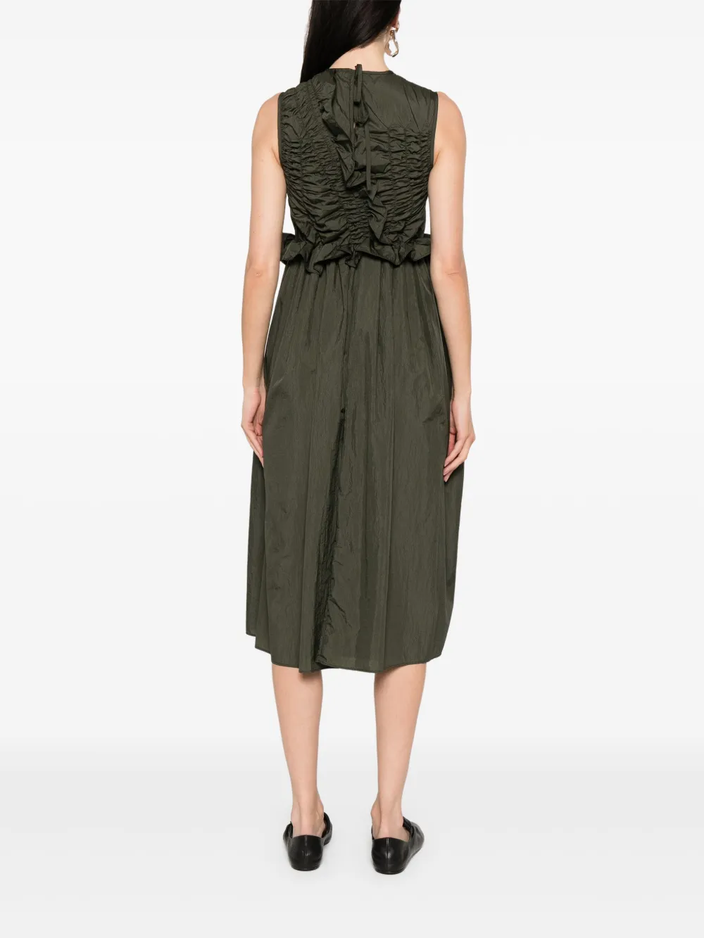 Cecilie Bahnsen Midi-jurk met ruches Groen