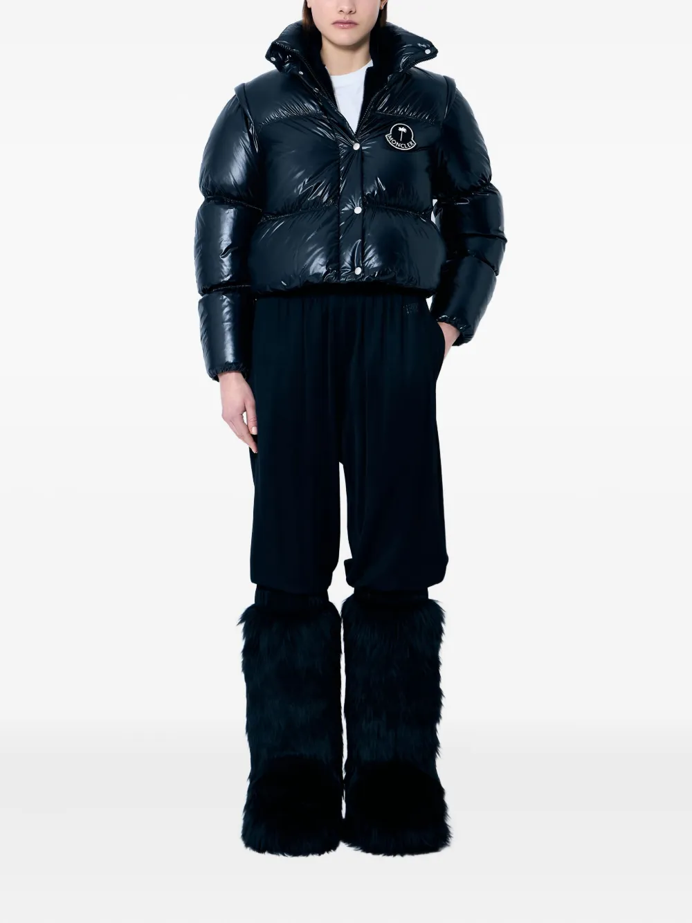Palm Angels x Moncler logo-patch down jacket Zwart