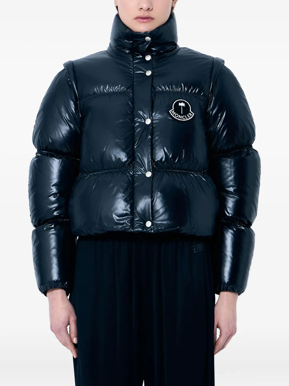 Palm Angels x Moncler logo-patch down jacket Zwart
