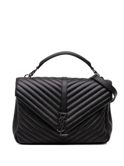 Saint Laurent Pre-Owned 2016 Large Sheepskin Chevron Monogram Monochrome College Bag satchel