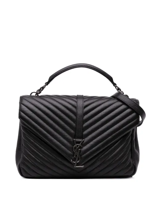 Grand sac à main College Bag Monogram médium en peau lainée à matelassage chevron (2016) - Saint Laurent Pre-Owned - Modalova