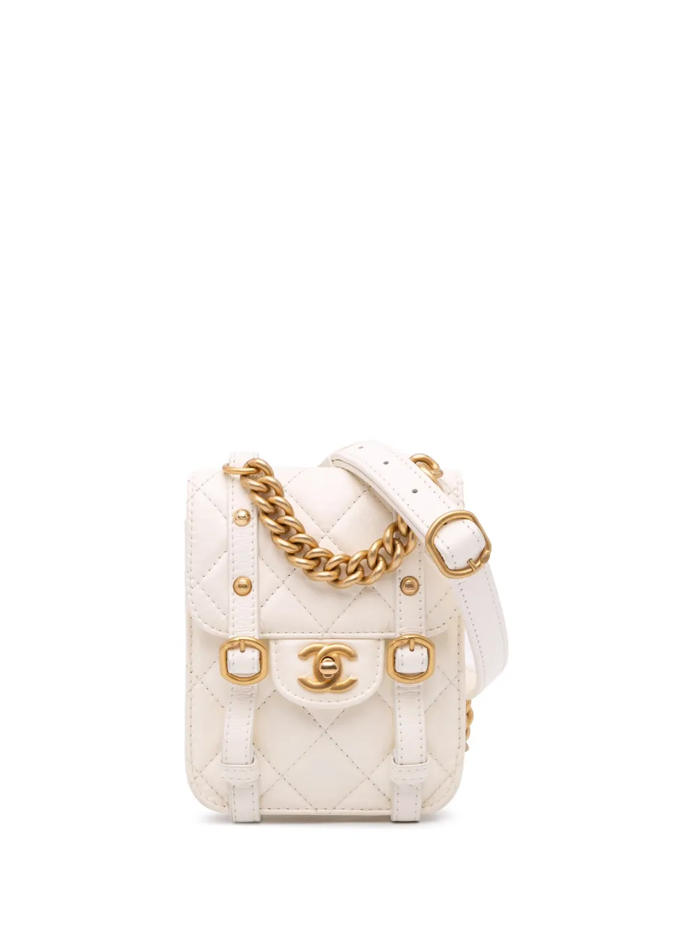 Pre-owned Chanel 2021-2024 Mini Aged Calfskin City School Flap Satchel In White
