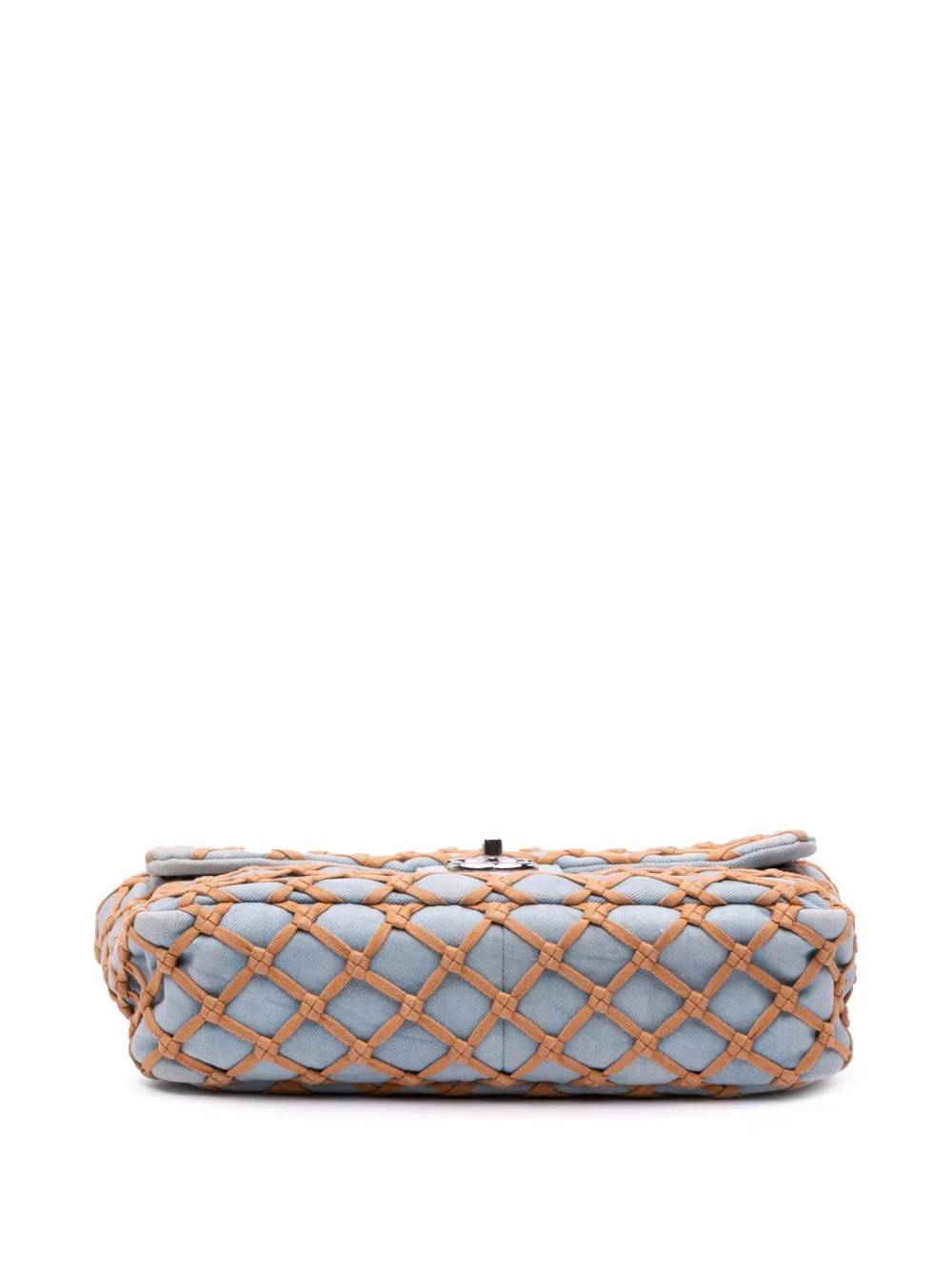Pre-owned Chanel 2010-2011 Jumbo Denim Canebiers Net Flap Shoulder Bag In Blue