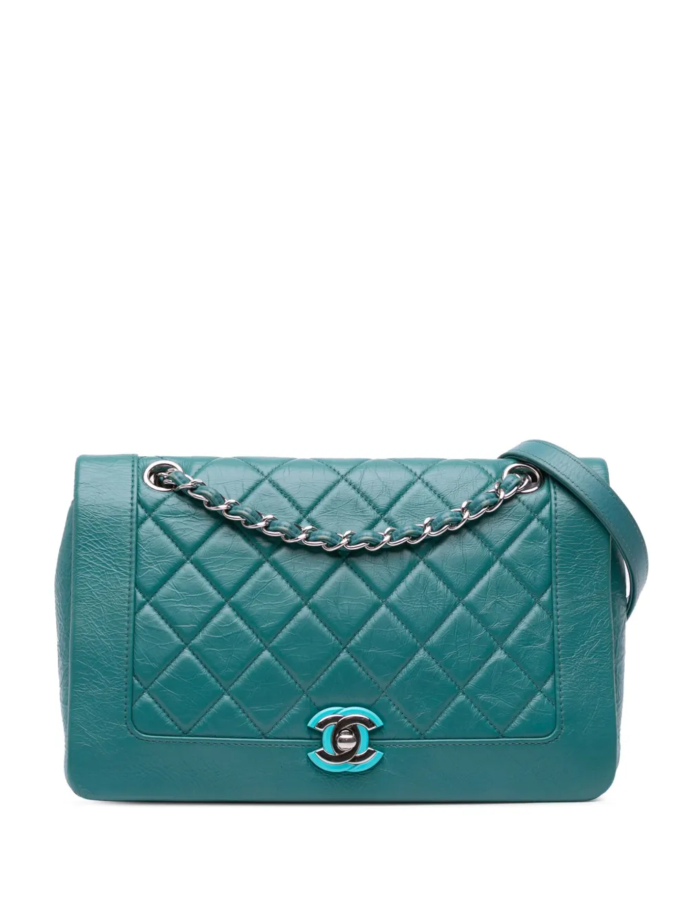CHANEL Pre-Owned 2018 ミディアム クランプル Bi ヴィンテージ フルフラップ ショルダーバッグ - ブルー CHANEL Pre-Owned 2018 ミディアム クランプル Bi ヴィンテージ フルフラップ ショルダーバッグ - ブルー