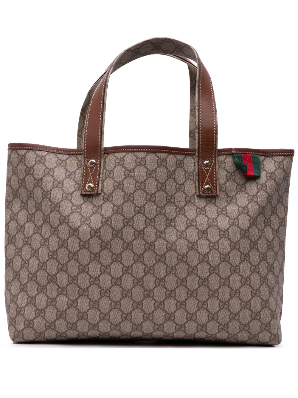 Pre-owned Gucci 2016-2024 Medium Gg Supreme Web Loop Tote Bag In Brown