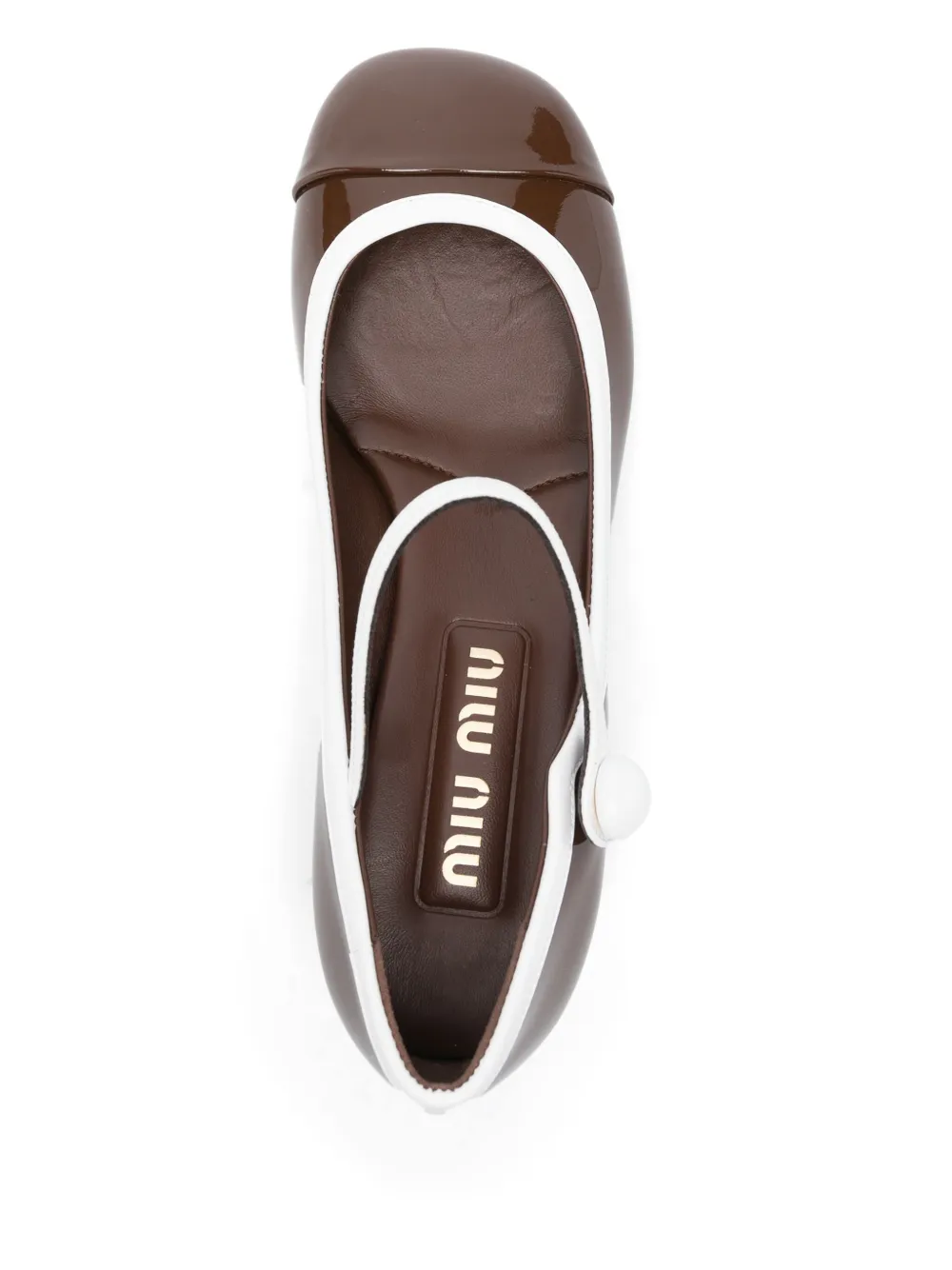 Miu 35 mm tweekleurige lakleren pumps Bruin