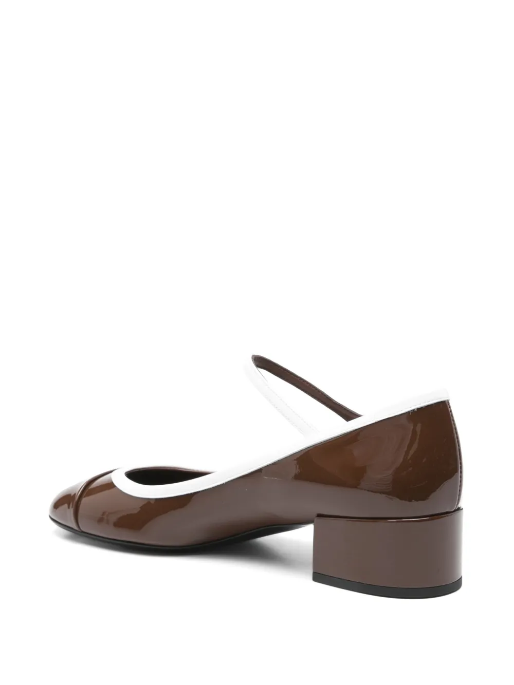 Miu 35 mm tweekleurige lakleren pumps Bruin