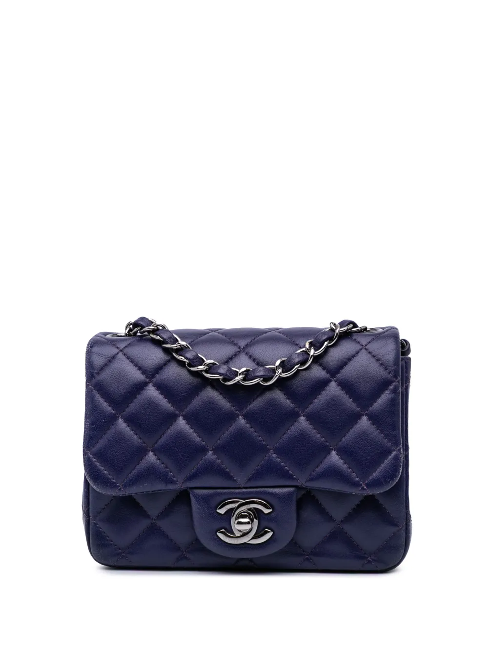 CHANEL Pre-Owned 2016-2017 ミニ スクエア クラシック ラムスキン シングルフラップ ショルダーバッグ - ブルー CHANEL Pre-Owned 2016-2017 ミニ スクエア クラシック ラムスキン シングルフラップ ショルダーバッグ - ブルー