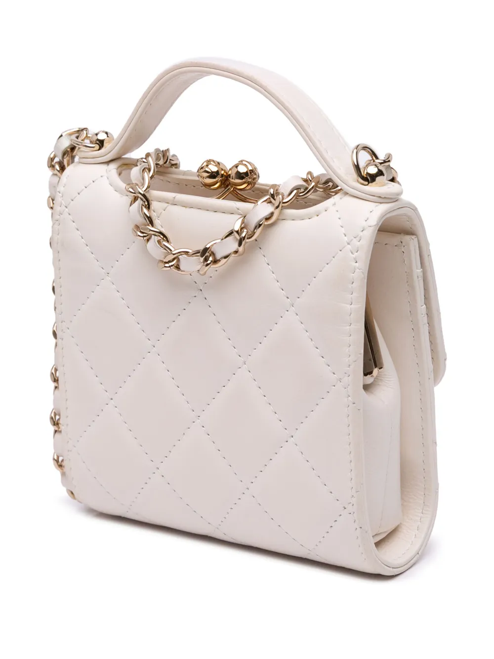 CHANEL Pre-Owned 2021-2024 Mini CC Quilted Lambskin Kiss Lock Frame Top Handle Clutch with Chain satchel | Pre-Owned | Image 2