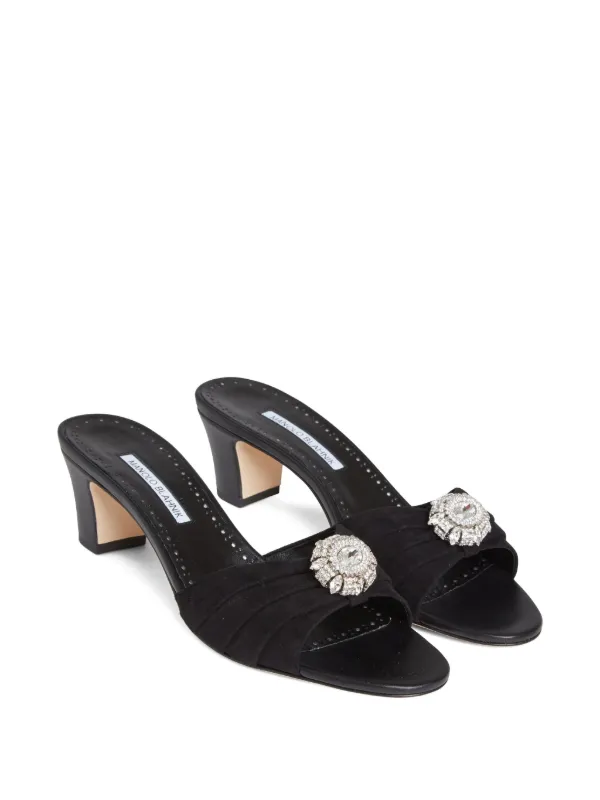 Manolo Blahnik 50mm Ansaklo pleated-detail Mules | Black