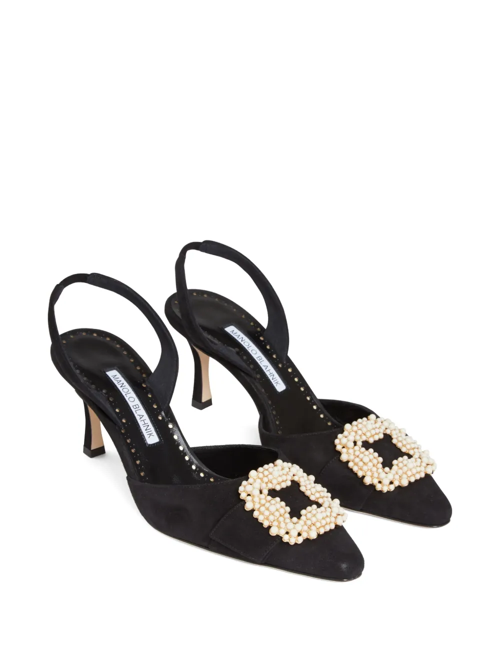 Manolo Blahnik 70mm Gibsli pearl-embellished slingback pumps - Zwart