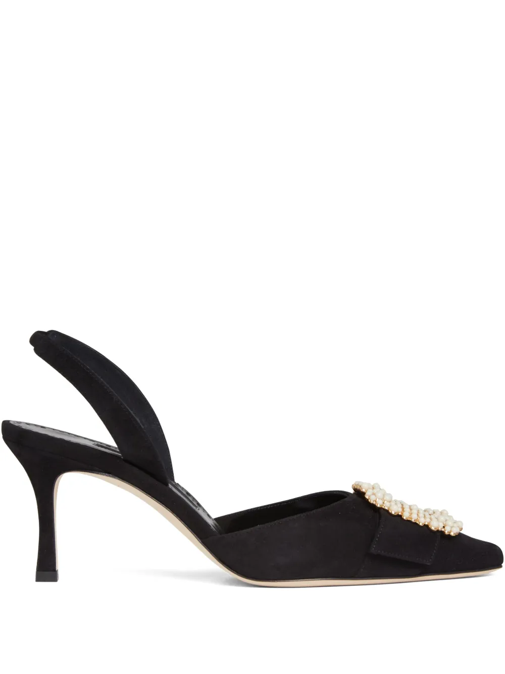 Manolo Blahnik 70mm Gibsli pearl-embellished slingback pumps Black