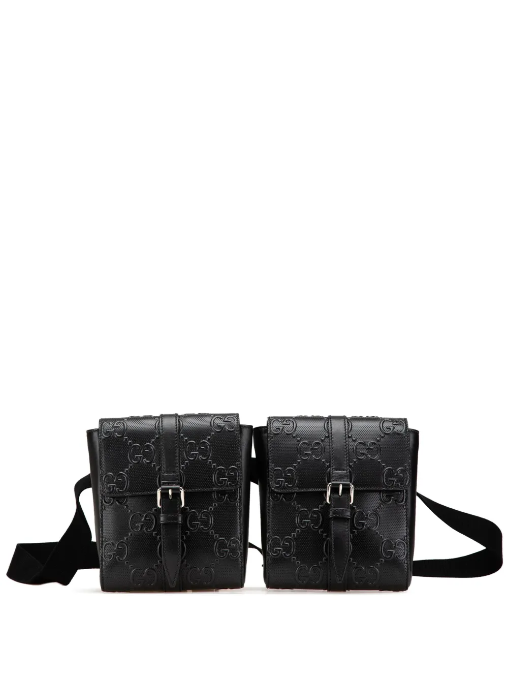 Gucci Pre-Owned 2016-present GG Embossed Perforated Double belt bag | Black | Image 1
