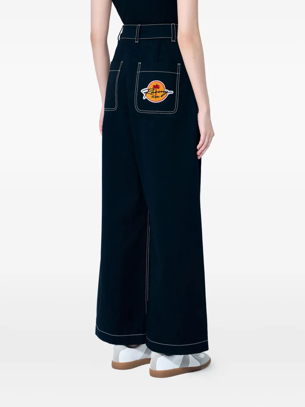 Palm Angels x Moncler contrast-topstitching trousers Zwart
