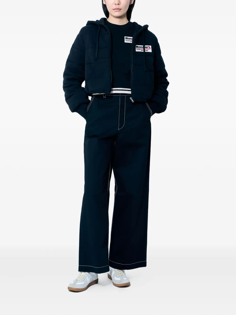 Palm Angels x Moncler contrast-topstitching trousers Zwart