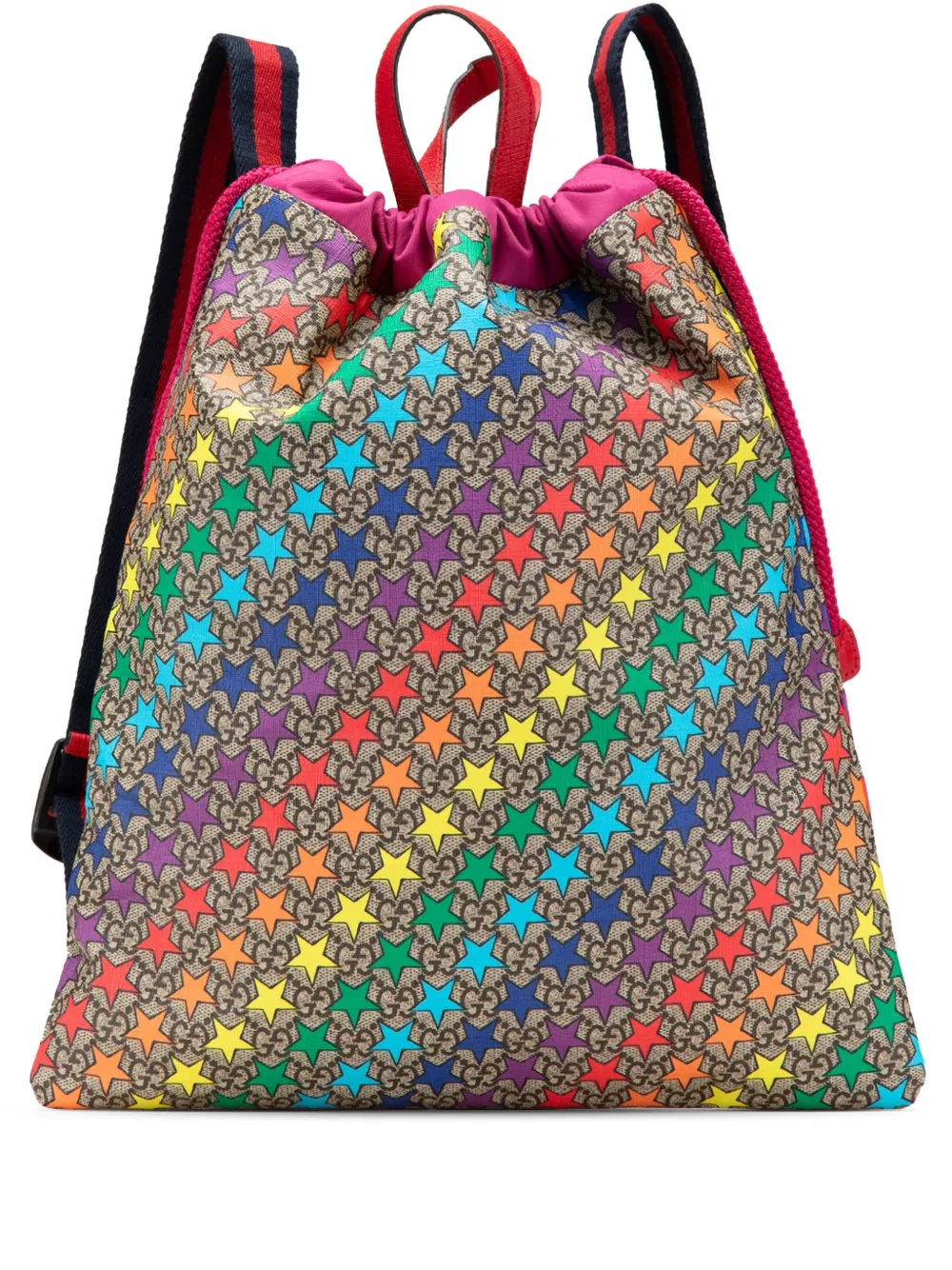 Pre-owned Gucci 2016-2024 Gg Supreme Web Star Print Children's Backpack In Brown