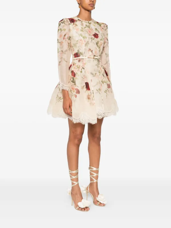 Zimmermann Story Floral Lace-trimmed Mini Dress - Neutrals Zimmermann Story Floral Lace-trimmed Mini Dress - Neutrals
