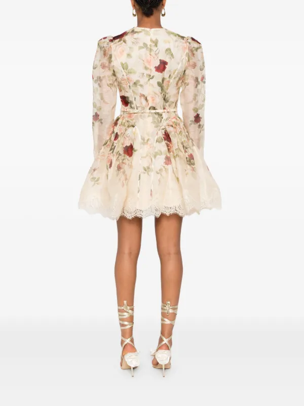 ZIMMERMANN Story Floral lace-trimmed Mini Dress | Neutrals