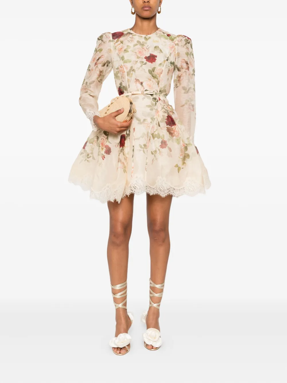 ZIMMERMANN Story mini-jurk met afwerking van kant - Beige